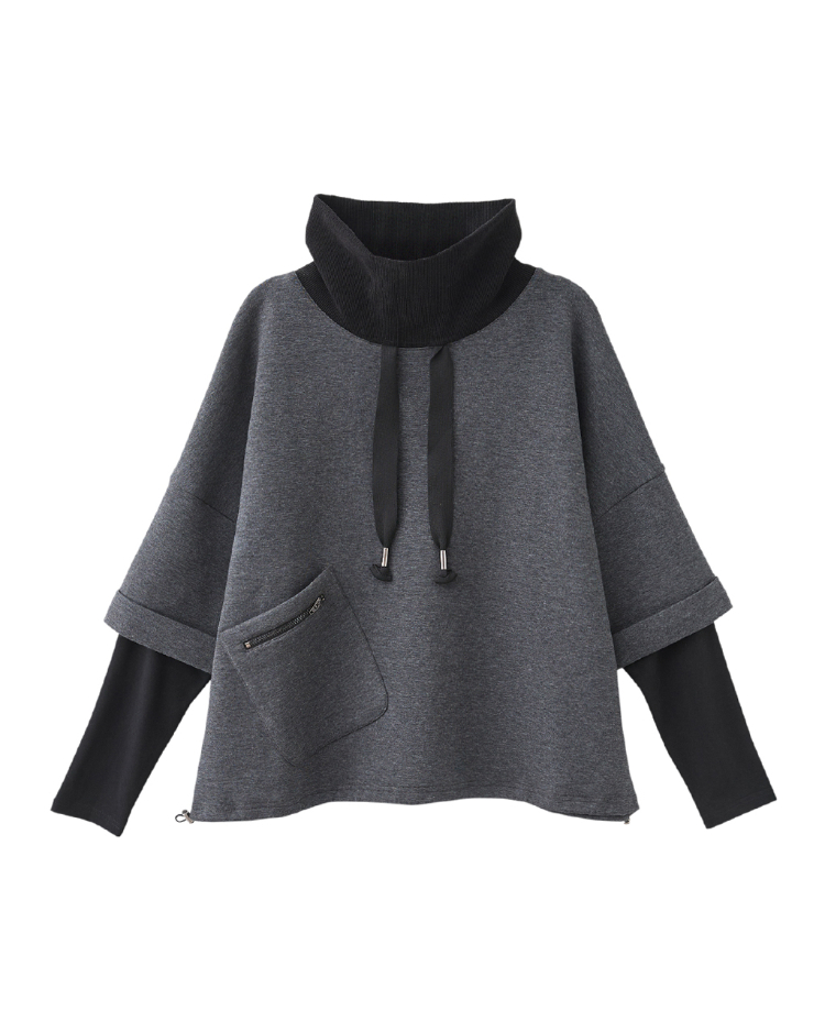 JOAN異材質可抽領寬袖層次上衣