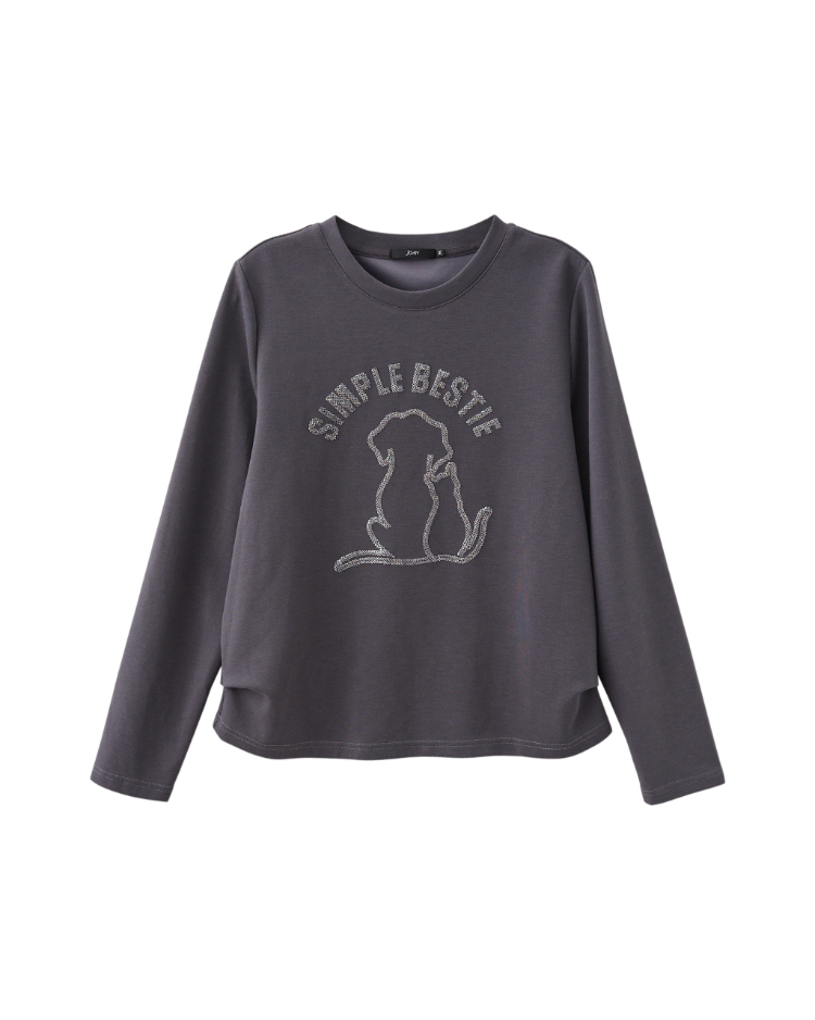 JOAN溫柔療癒系亮片狗狗圖樣上衣