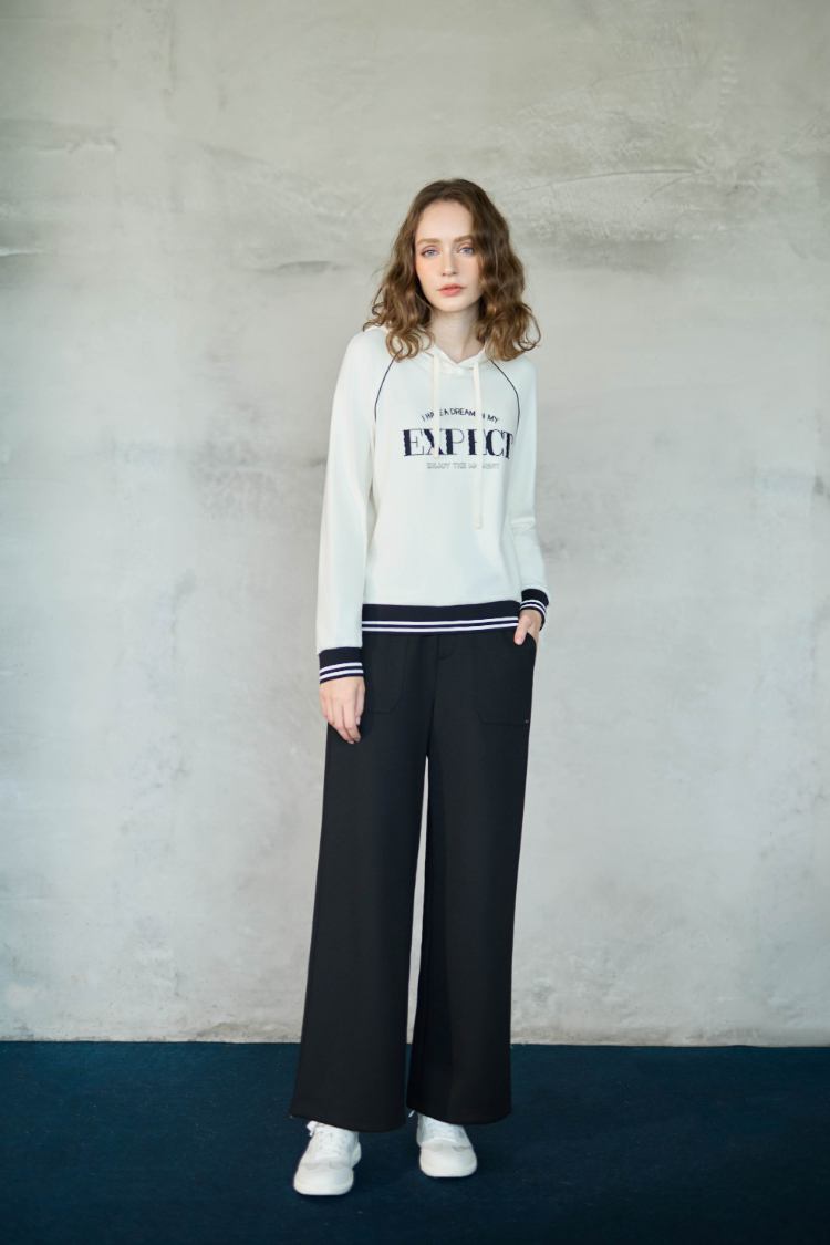 JOAN撞色羅紋連帽輕磨毛上衣