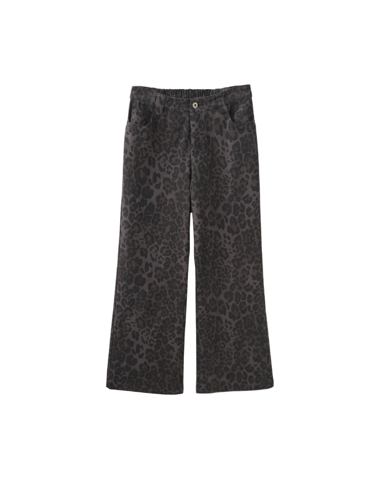 JOAN彈性低調印花直寬褲