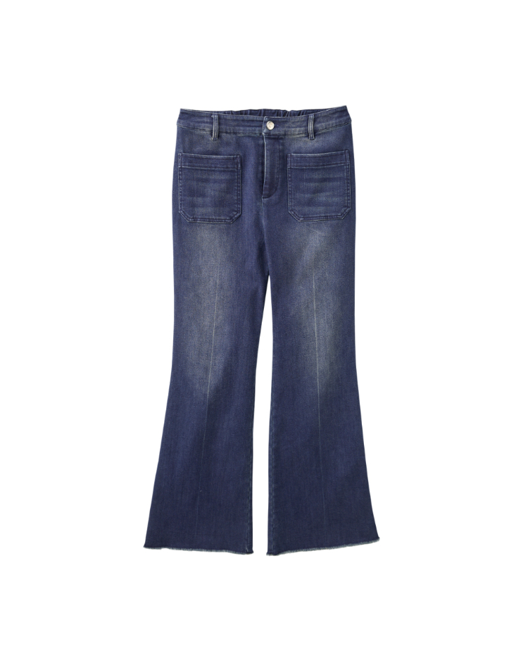 JOAN復古刷色磨毛喇叭牛仔褲