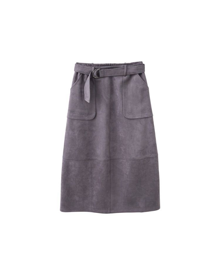 JOAN腰帶造型仿麂皮長裙