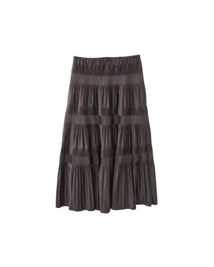 JOAN仿麂皮壓褶蛋糕長裙