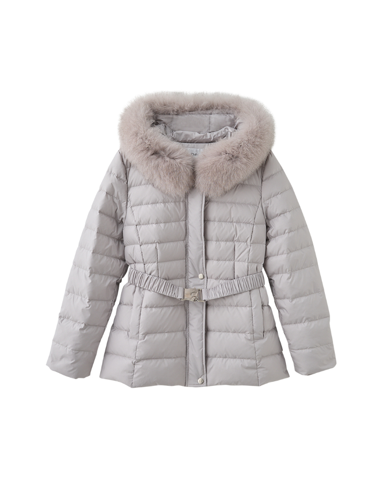 JOAN都市輕奢狐狸毛領腰帶羽絨外套