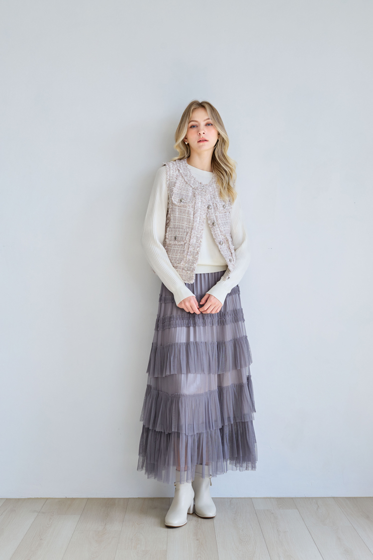 JOAN異材質拼接小香風背心