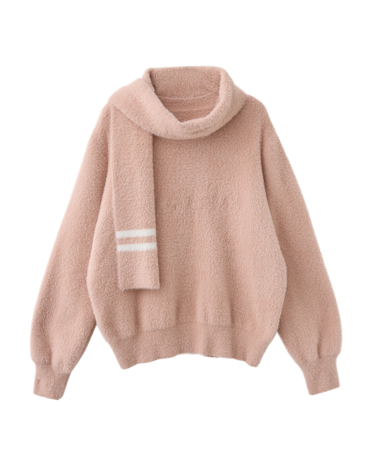 JOAN毛絨暖心針織上衣(附圍巾)