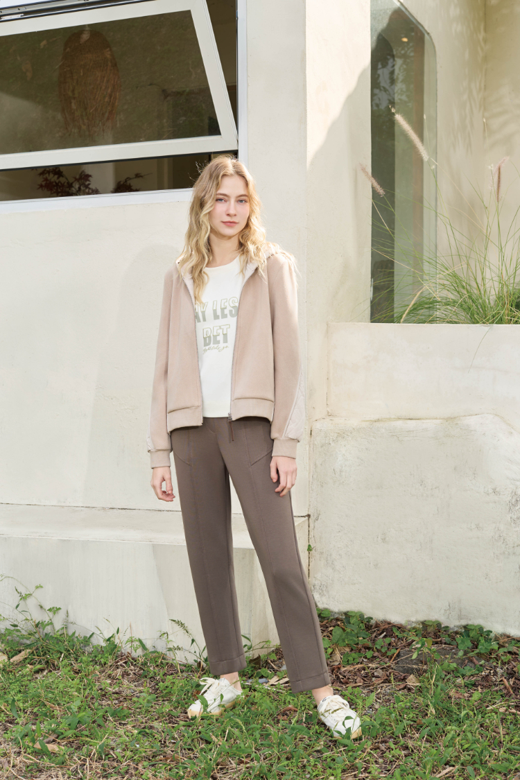 JOAN字母印花異材質抽繩衛衣