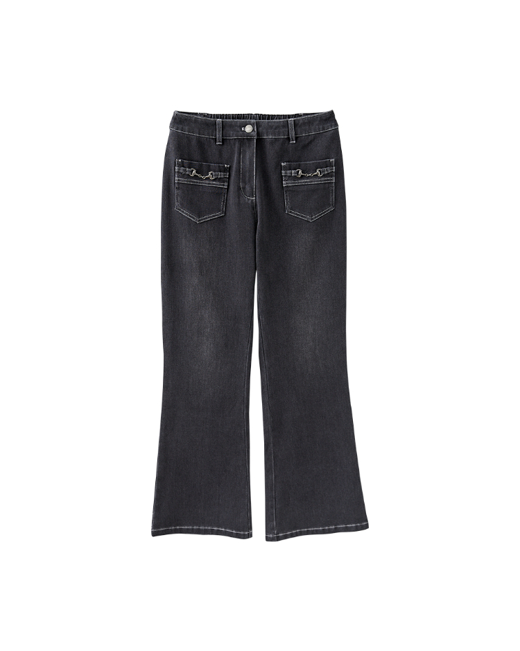 JOAN金屬鍊裝飾微喇叭牛仔褲