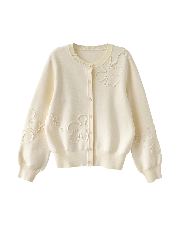 JOAN立體繡花針織開襟外套