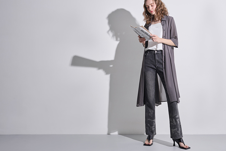 DE NOVO印花馬甲雪紡紗襯衫式洋裝