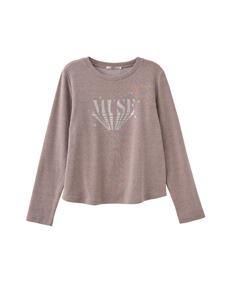 DENOVO細緻暖感磨毛標語上衣