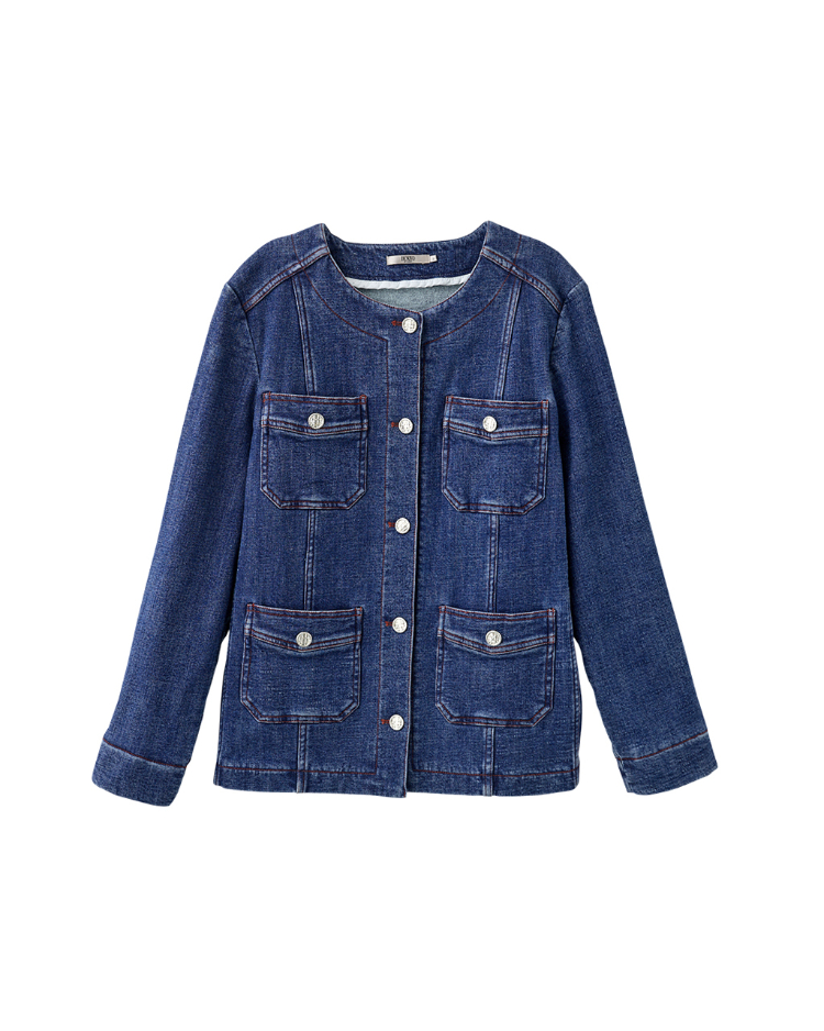 DENOVO輕磨毛口袋造型中長版牛仔外套