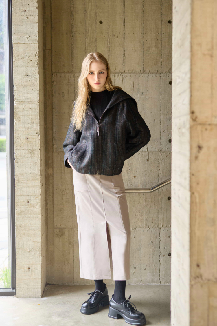 DENOVO蓄熱紗配色袖口針織上衣