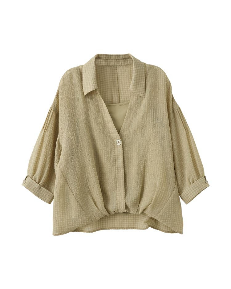 DENOVO輕透紋理寬版襯衫上衣