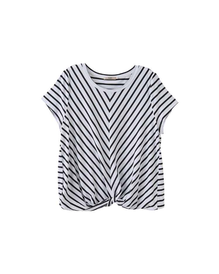 DENOVO扭結條紋修身彈性上衣