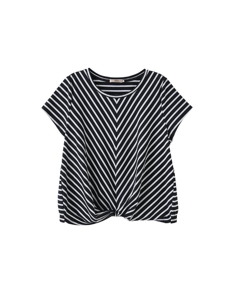 DENOVO扭結條紋修身彈性上衣