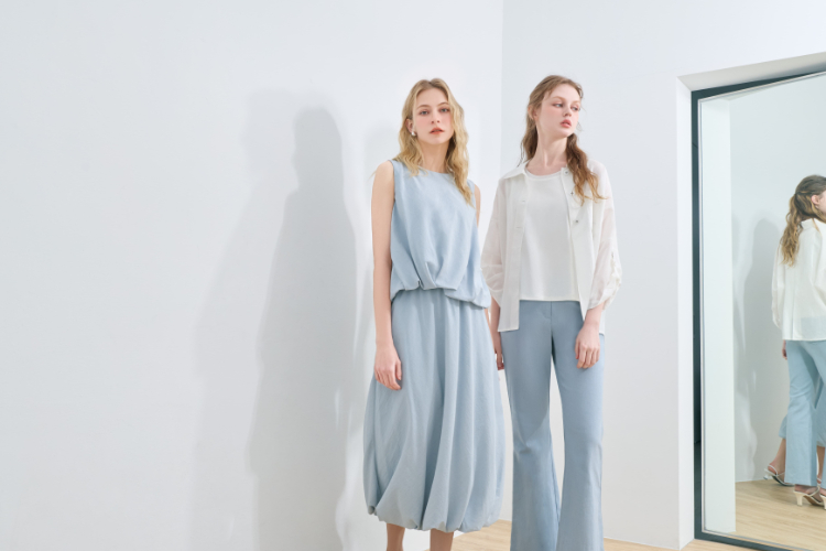 DENOVO竹節面修身彈力喇叭褲