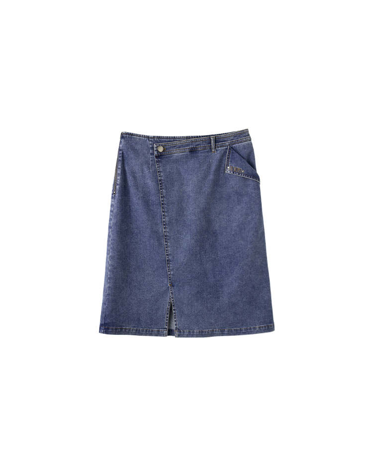 DENOVO側扣設計丹寧中長裙